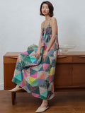 Women Summer Retro Triangle Floral Spliced Vest Dress