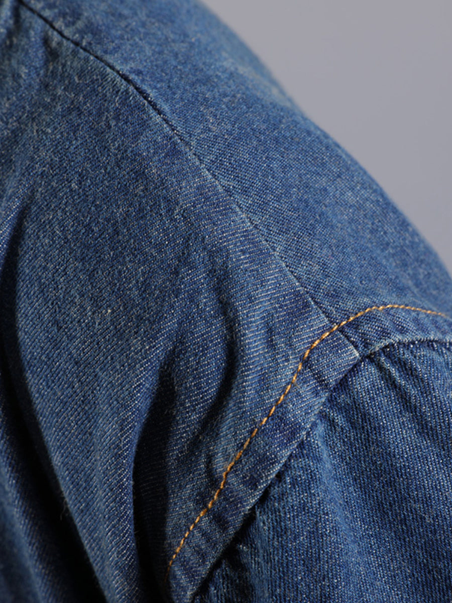 Robe en jean rétro délavée avec poches solides et broderie pour femmes