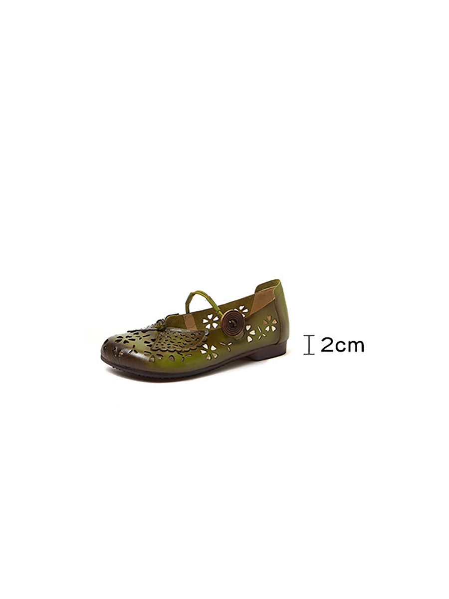 Women Vintage Genuine Leather Hollow Out Sandals