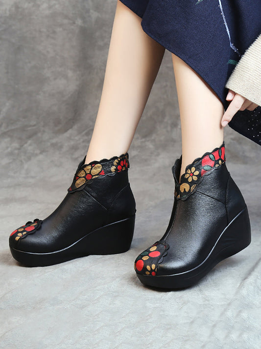 Chaussures à plateforme en cuir élégantes à imprimé floral pour femmes
