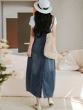 Women Summer Retro Washed Solid Spliced Denim Vest Dress