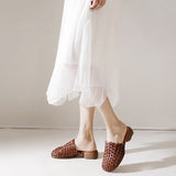 Women Summer Casual Leather Handmade Knitted Silppers