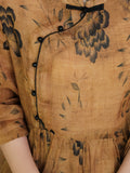 Women Summer Vintage Flower Button Pleat Elegant Dress