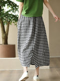 Women Casual Summer Plaid Pocket Split Hem Linen Skirt