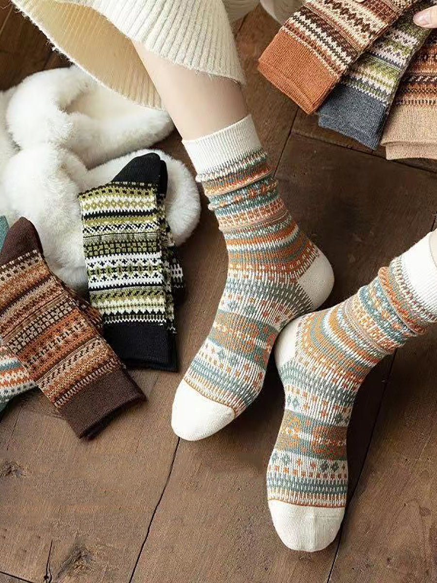 4 paires de chaussettes longues tricotées rétro pour femmes