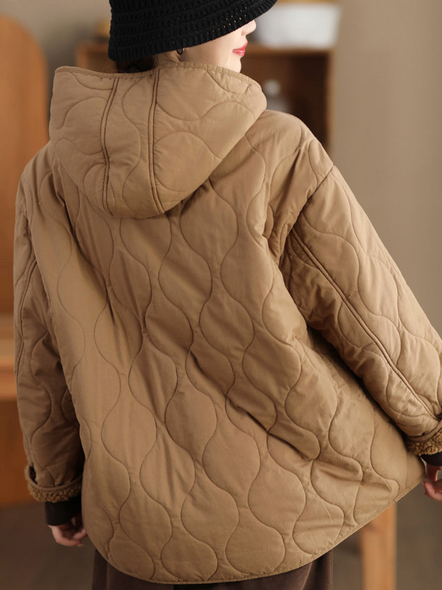 Women Winter Casual Fleece-lined Hooded Coat