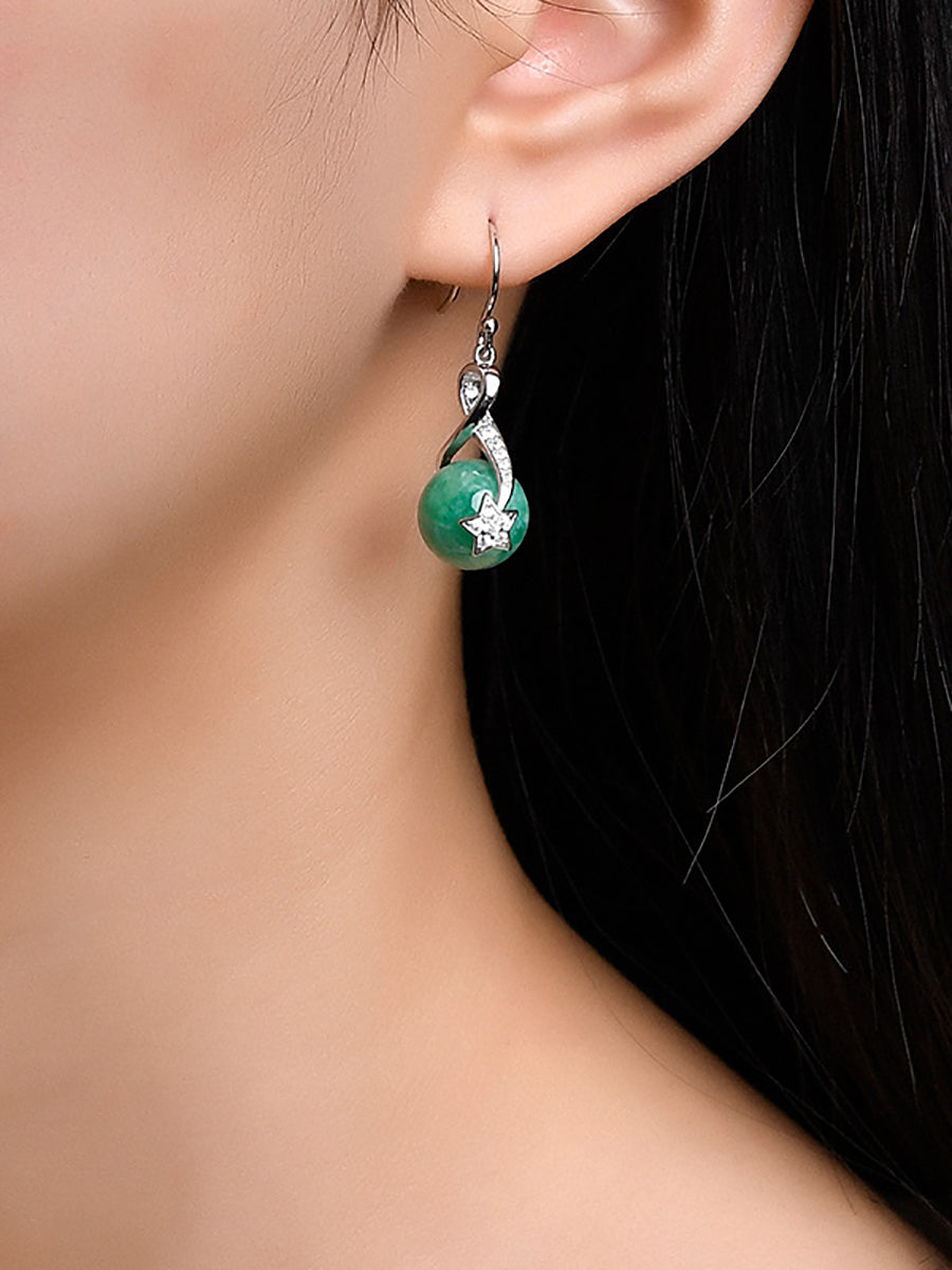 Women Casual Round Jade Star Sliver Clover Earrings