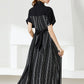 Women Vintage Stripe Drawstring V-Neck Spliced Dress