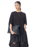 Women Casual Solid Drawstring Spliced Irregular Hem Shirt