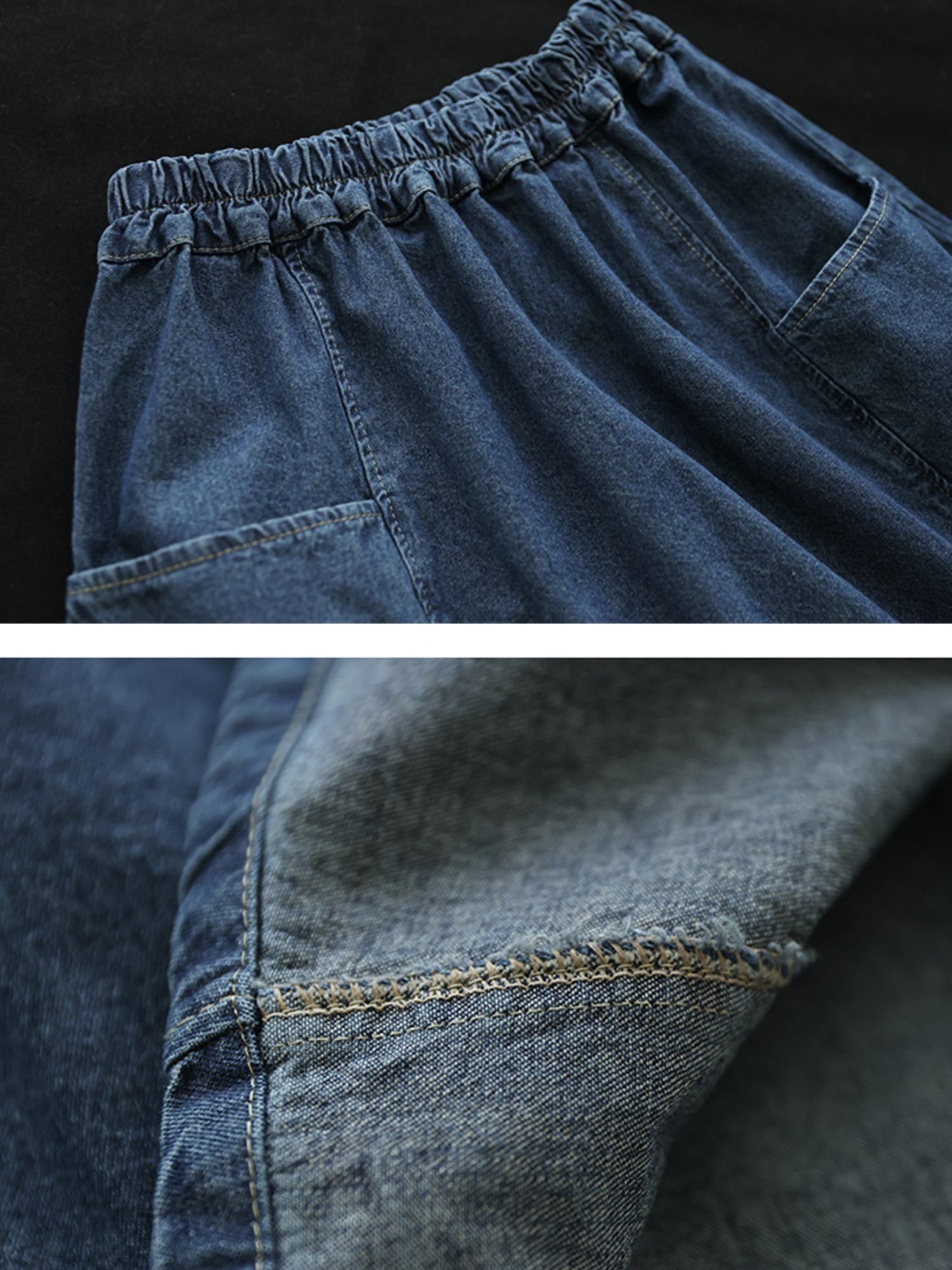 Jupe en jean ample avec poches épissées pour femmes, couleur unie, Artsy