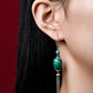 Women Vintage Malachite Sliver Tassel Earrings