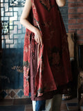 Women Summer Vintage Flower Drawstring Vest Cotton Dress