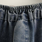 Women Retro Stitching Frayed Pocket Low-Crotch Denim Pants