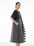 Women Casual Summer Stripe Dot Spliced Loose Dress