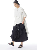 Women Casual Solid Drawstring Spliced Irregular Hem Shirt