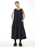 Women Fashion Lacework Spliced Solid Sipped Vest Dress