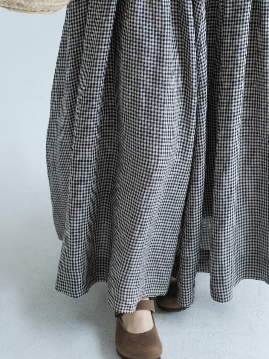 Robe gilet ample plissée à carreaux pour femmes, été, Vintage