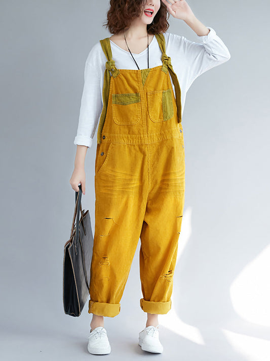 Women Retro Colorblock Denim Jumpsuits