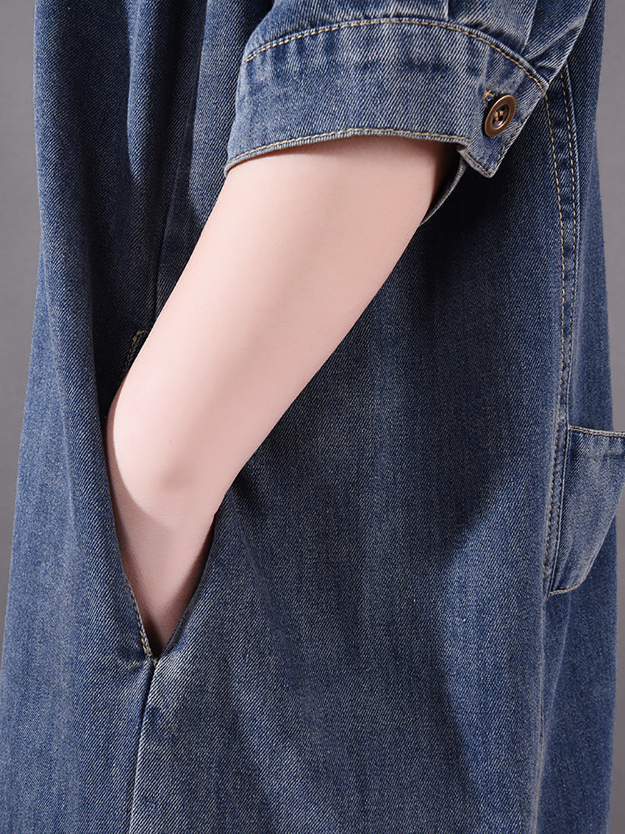 Robe en jean décontractée pour femmes, couleur unie, avec poches et boutons, été