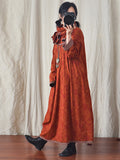 Women Spring Floral Stitching O-Neck Loose Robe Dress