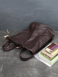 Vintage Genuine Leather Solid Soft Flod Bucket Backpack