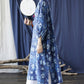 Women Vintage Flower Tie-dye Split Hem Loose Linen Dress