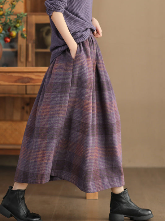 Jupe en laine Vintage à carreaux en forme de A pour femmes