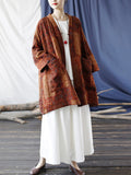 Women Autumn Ethnic Pocket Loose Print Loose Coat