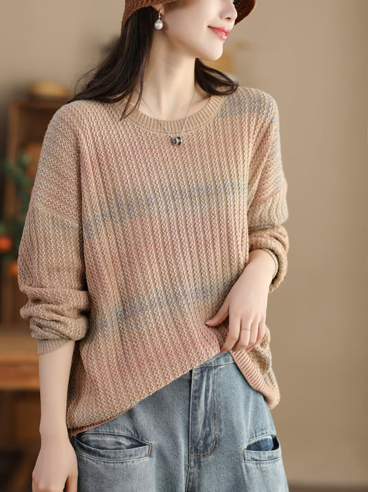 Women Winter Casual Tie-dye O-Neck Knitted Sweater