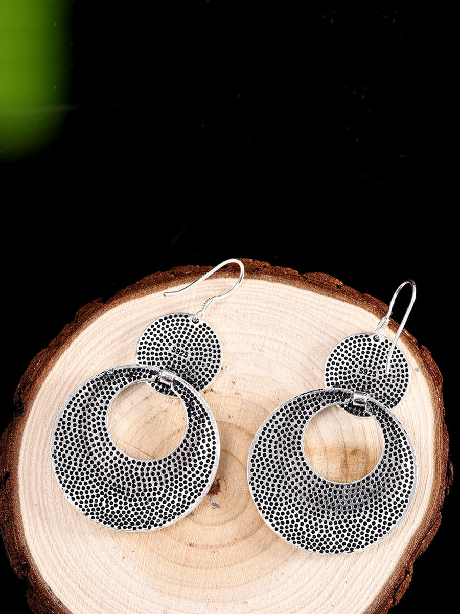 Women Vintage Sliver Inlaid Round Earrings