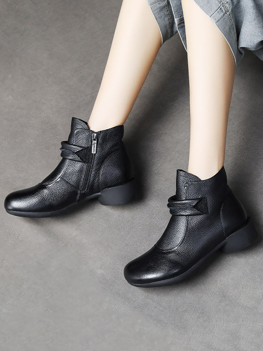 Women Autumn Casual Soft Leather Chunky Heel Ankle Boots