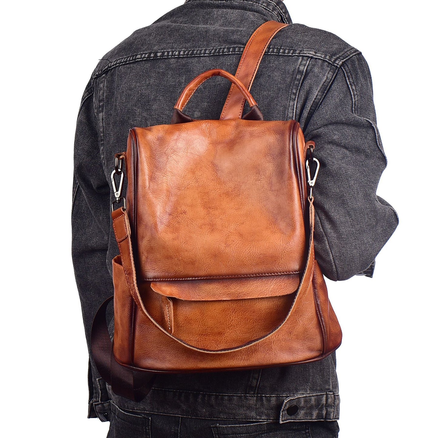 Vintage Commuter Genuine Leather Solid Backpack