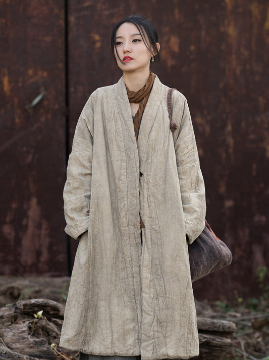 Manteau long rembourré en ramie tie-dye pour femmes