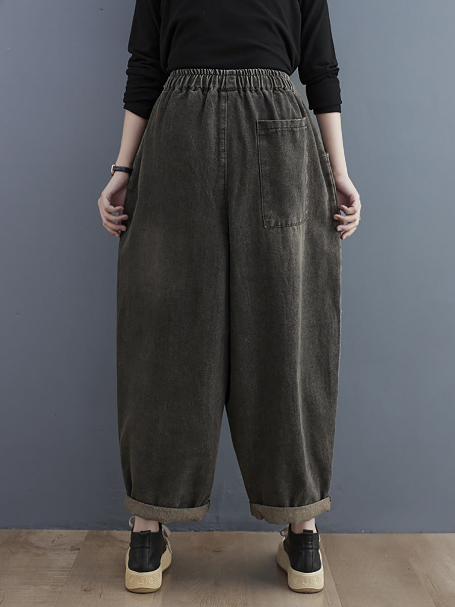 Women Winter Vintage Spliced Loose Denim Harem Pants