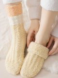 6 Pairs Women Winter Colorblock Coral Fleece Socks