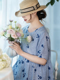 Women Summer Flower Drawstring Pocket Loose Spliced Dress