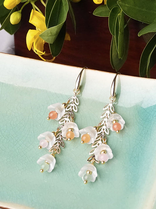 Boucles d'oreilles à pampilles en alliage de perles de fleurs en acétate, 2 pièces