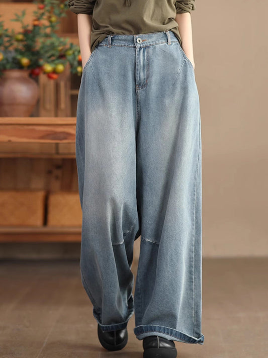 Women Casual Spring Washed Denim Loose Pants