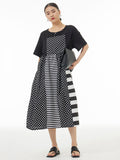Women Casual Summer Stripe Dot Spliced Loose Dress