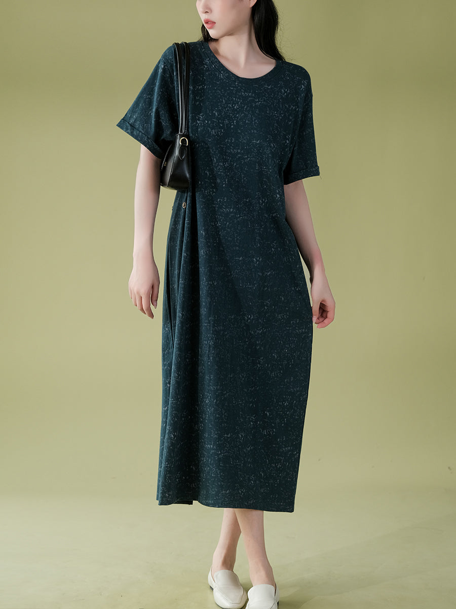 Women Casual Solid Loose Knitted Split Hem Cotton Dress