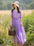 Women Summer Casual Solid Lacework Drawstring V-neck Dress