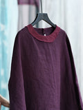 Women Summer Vintage Solid Spliced Worn Loose Linen Dress