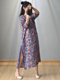 Women Summer Vintage Floral Frog Spliced Split Hem Dress