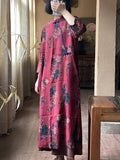 Women Ethnic Floral Print Irregelar Closure Robe Dress