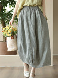 Women Casual Summer Plaid Pocket Split Hem Linen Skirt