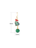 Women Ethnic Green Agate Cloisonne Fish Copper Earrings