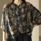 Women Summer Artsy Floral Button Ramie Shirt