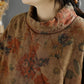 Women Vintage Flower Rhomboid Stitching Padded Coat