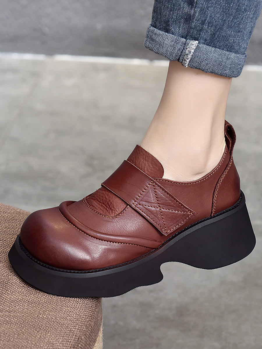 Women Solid Genuine Leather Soft Platform Shoes