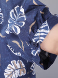 Women Summer Casual Leaf Print Loose Cotton Cardigan Dress